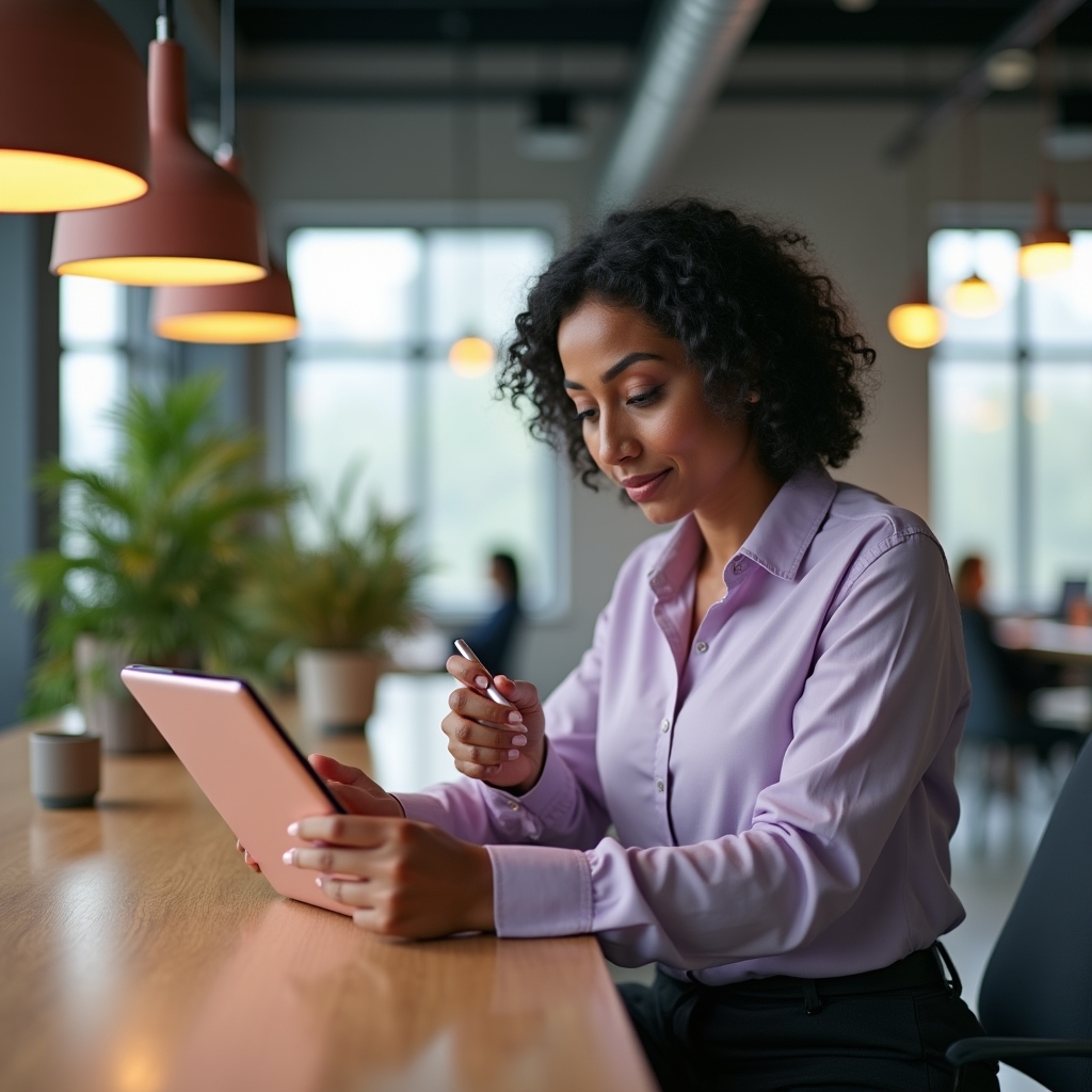 Professional reviewing notes on a tablet throughout the year